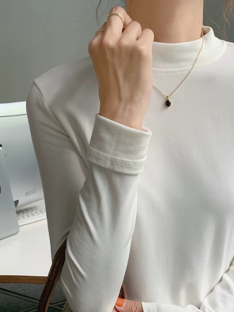 法式气质外穿长袖T恤女小立领秋冬打底衫高级独特修身半高领上衣