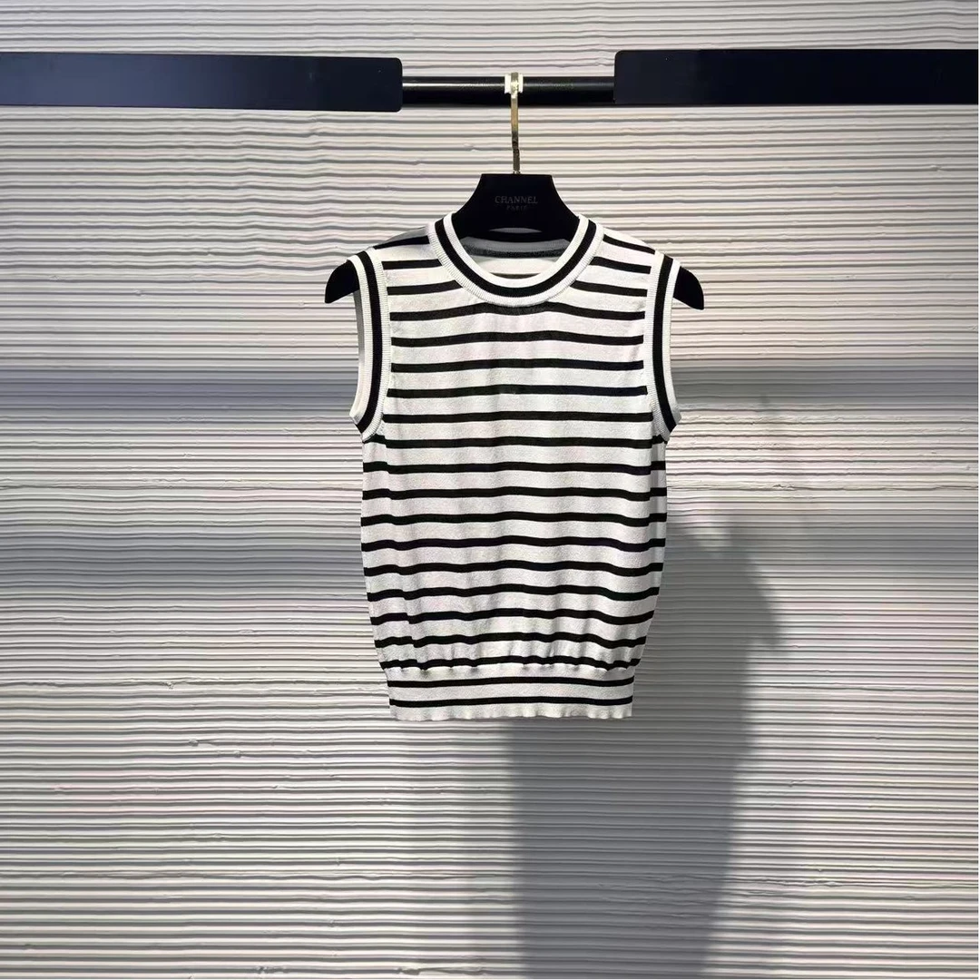 【Da Yang】25年夏季新款女装休闲法式条纹无袖背心针织上衣A62