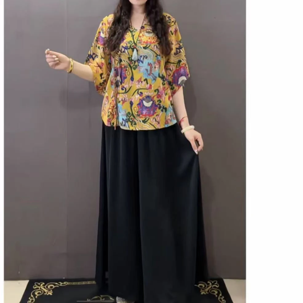 2025夏新款复古风气质宽松上衣时尚销售阔腿裤(可单拍)