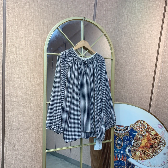 CR118孕妇黑色格子上衣100-150