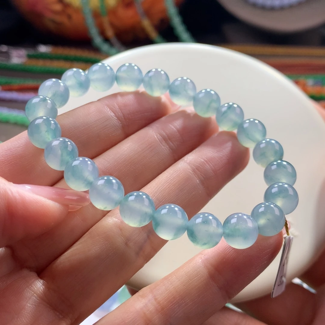 翡翠未镶嵌手链冰蓝飘花卡8