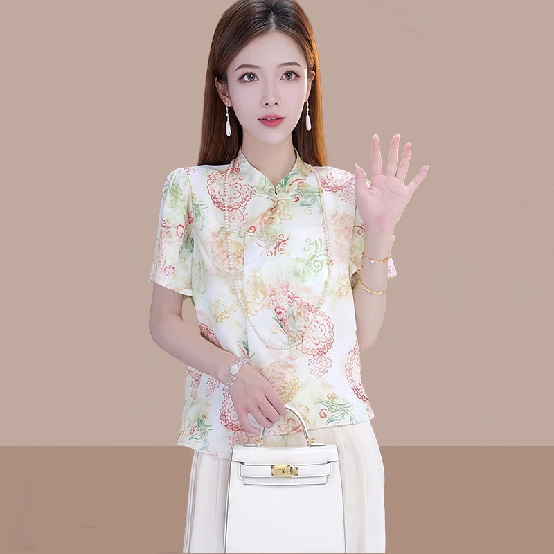 时尚新中式国风短袖t恤女士2025年夏季新款休闲百搭减龄气质上衣