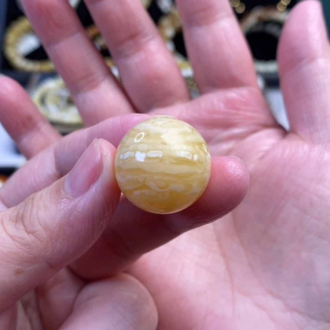 裸石蜜蜡未镶嵌虎皮千层雪圆珠单珠20.3