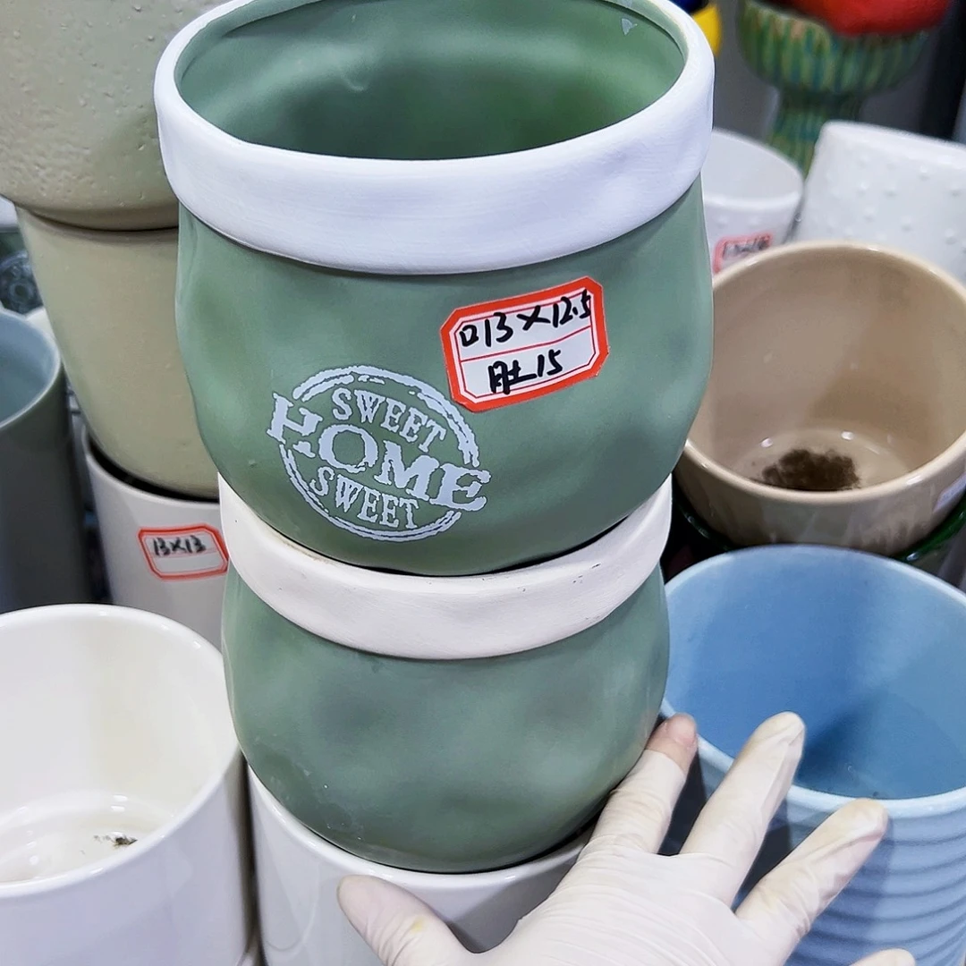 外贸尾单陶瓷花盆凑单10米包邮有孔