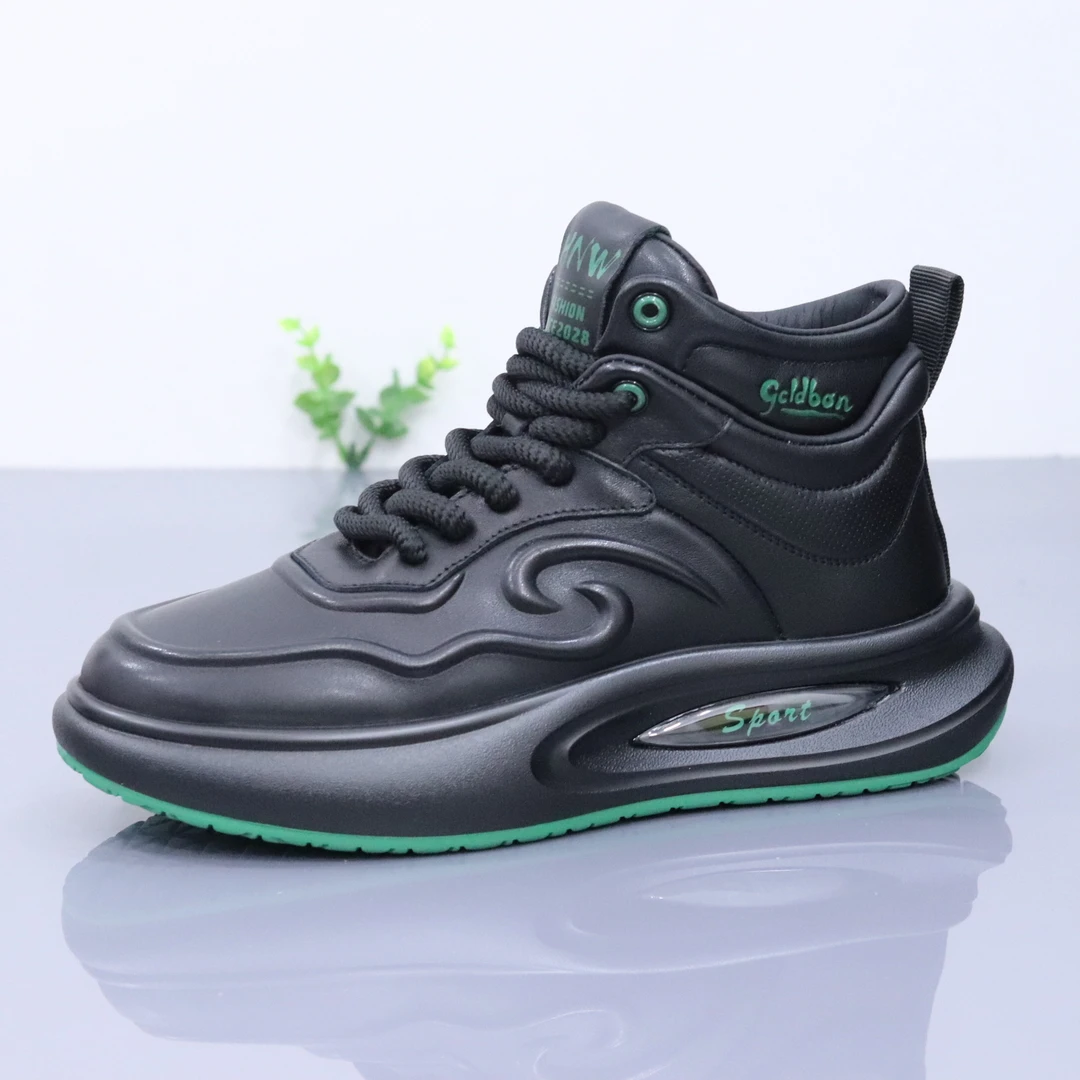 头层牛皮秋冬高帮时尚百搭透气防滑软底真皮休闲运动潮流男鞋潮鞋