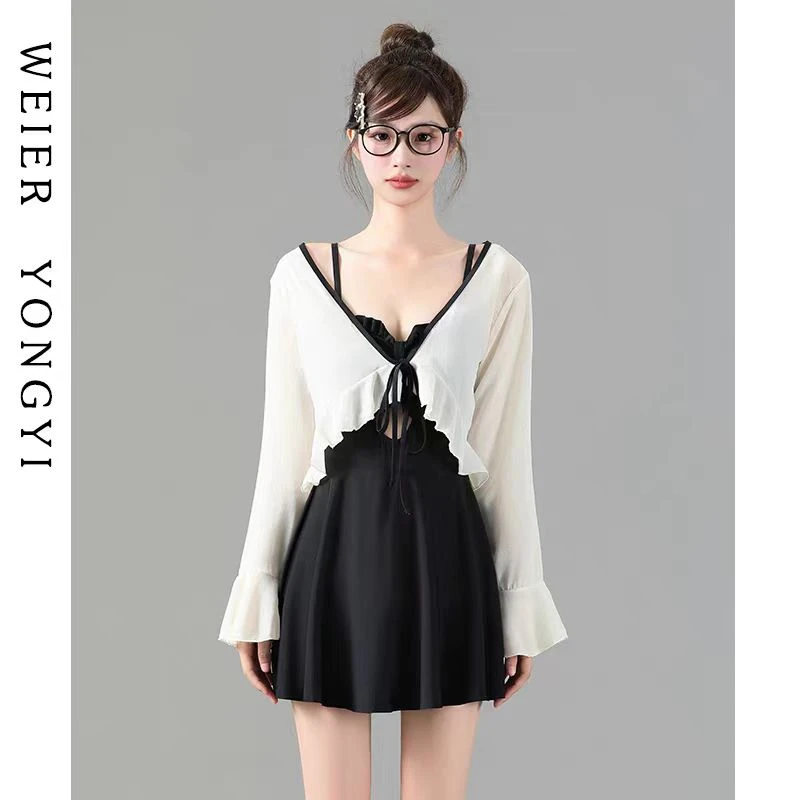 2025新款高颜值泳衣连体裙保守遮肚显瘦带罩杉小胸聚拢