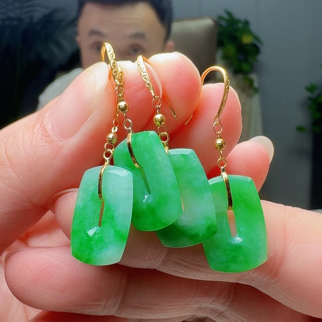 翡翠18K金镶嵌耳饰多样性发货其一