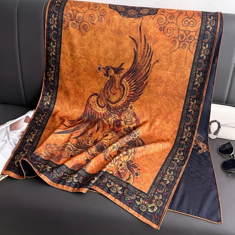 X2-333 黑金凤凰 70*180香云重磅国风提花围巾