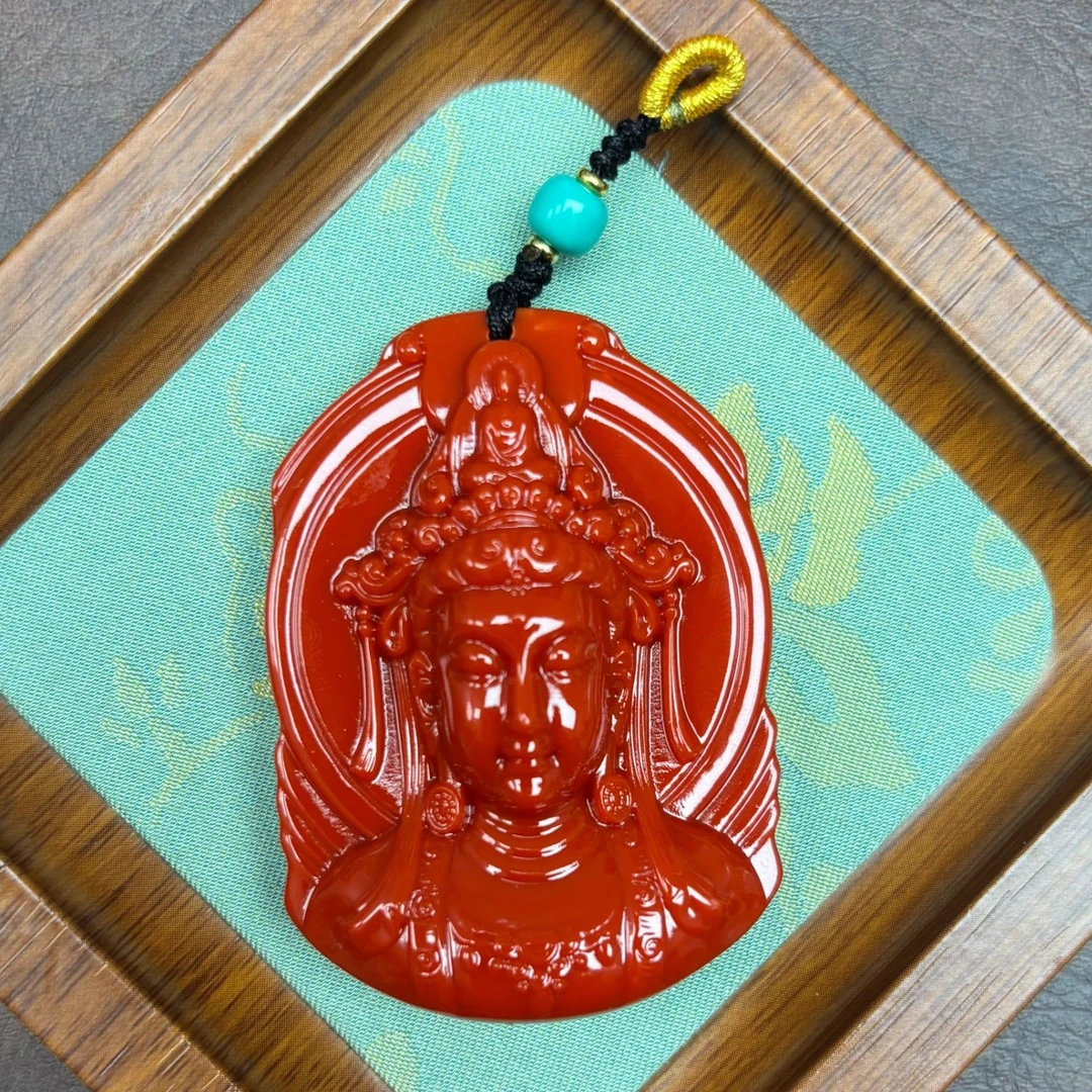 非金属珐琅项链 橘色精致雕刻佛头项链 S343