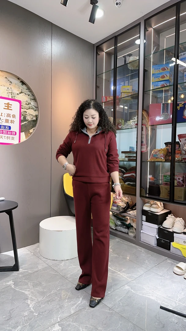 0666新款假两件半拉链卫衣休闲两件套装9957