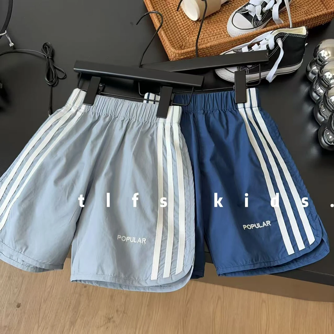 童例「25293蓝侧条纯棉小短裤」夏季儿童男童女童百搭薄款宽松潮流