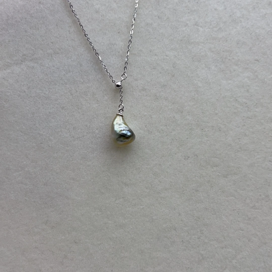 银S925镶嵌吊坠(不含链)海水珍珠金珠keshi月亮套链