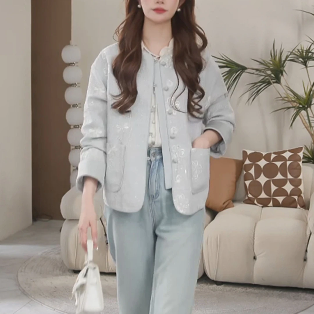 【浮云冷萃】新中式国风百搭上衣春秋重工绣花外套女高质感小香风