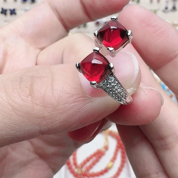 石榴石戒指银S925镶嵌戒指A48