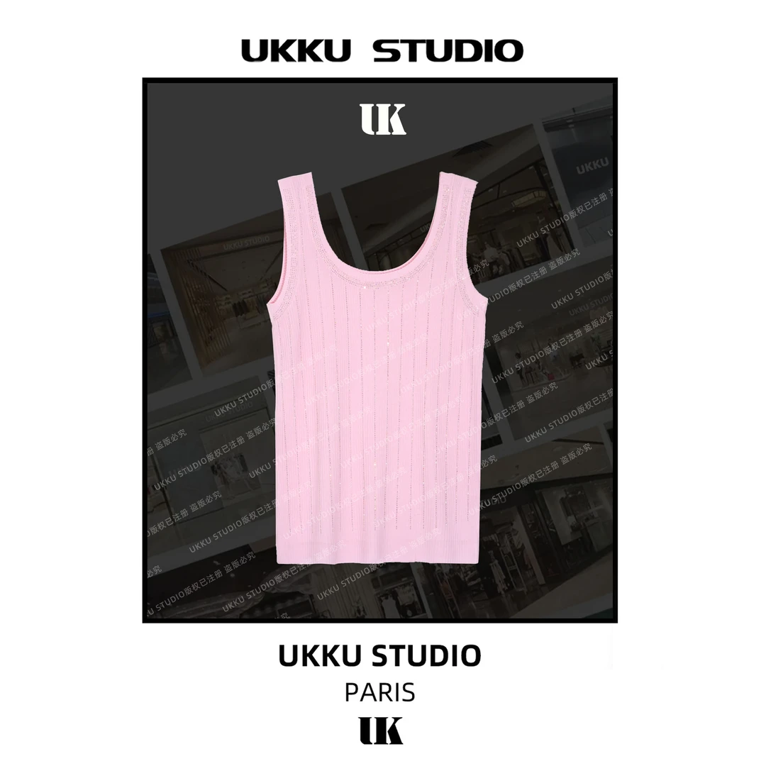 沐【UKKU STUDIO】】新款潮流重工烫钻显瘦舒适弹力打底吊带213872