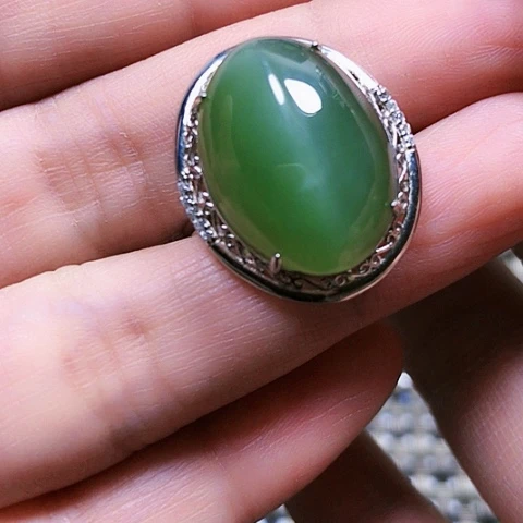 和田玉银S925镶嵌戒指