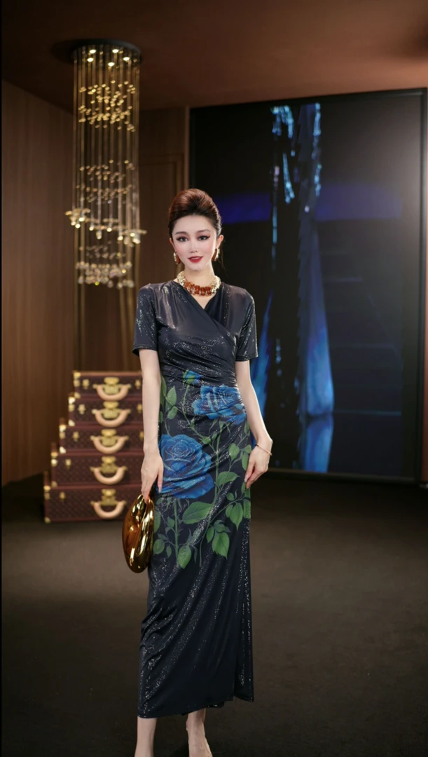 (娴儿)-显瘦轻奢长款法式设计师连衣裙D1150