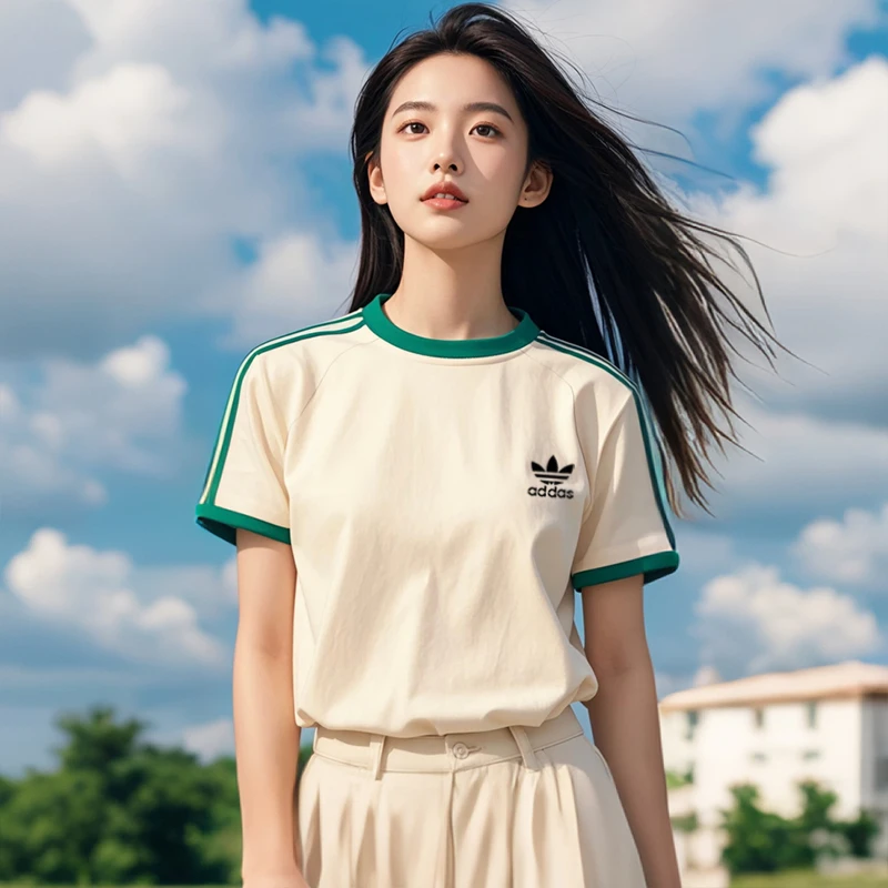 奥特莱斯运动显瘦ins短袖T恤男圆领拼接撞色涂鸦半袖显瘦上衣女F