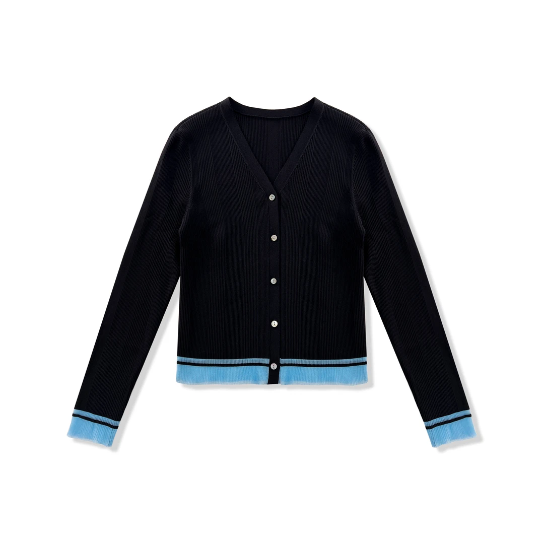 【风生二姐】女款V领修身撞色针织开衫255950