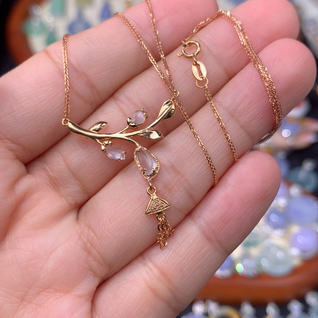 翡翠18K金镶嵌套链随形锁骨链