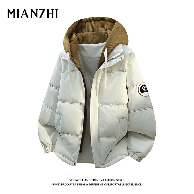 棉致假两件连帽棉衣男冬季加厚保暖防寒外套宽松休闲百搭潮牌棉服