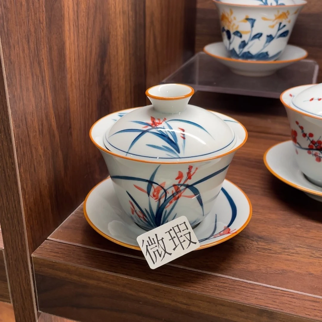 釉下手绘茶具微瑕