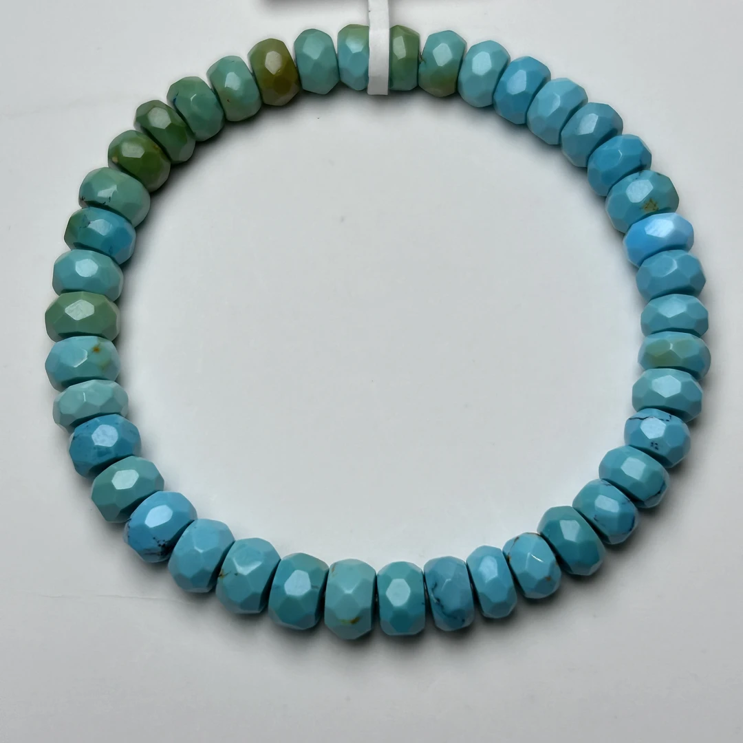 湖北竹山原矿高瓷黄蓝绿松石无相钻切多宝单圈手串手链7×4mm