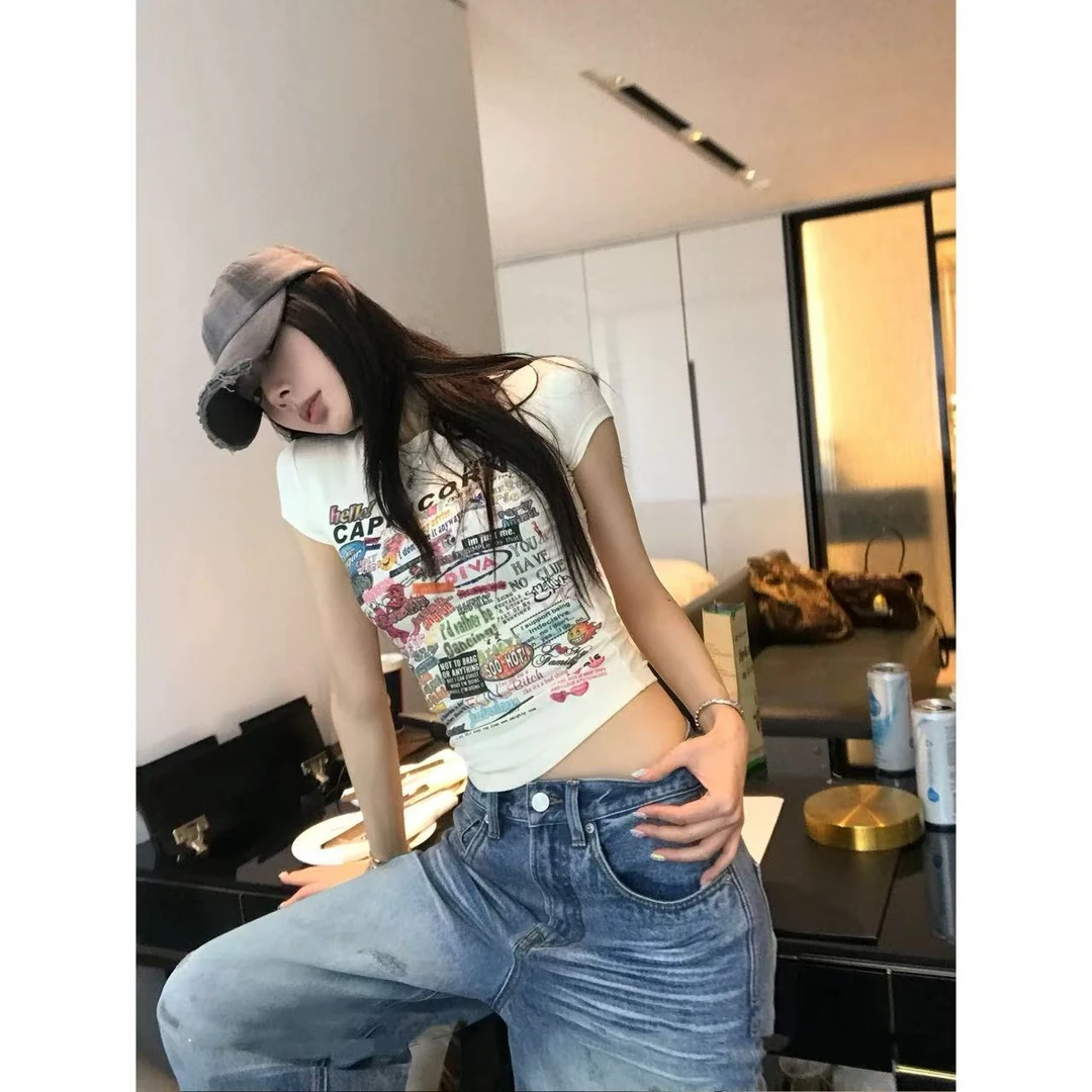 徐秋阳   美式涂鸦（小版型)夏季新款百搭时尚显瘦短袖10607-29