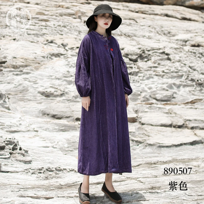 「北方部落」女长袖气质灯芯绒长裙收腰显瘦连衣裙 890507