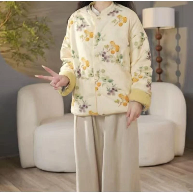 好柿发生--秋冬新款加棉中式气质上衣女时尚休闲高定显瘦保暖外套