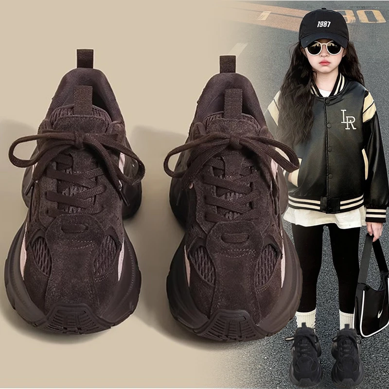 女童运动鞋2025秋冬新款二棉加绒儿童鞋子女孩中大童软底老爹跑鞋