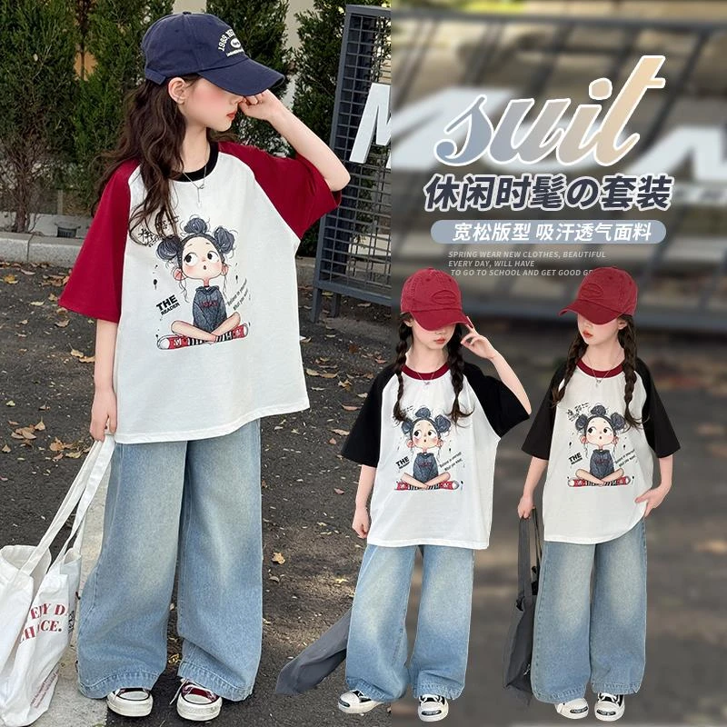 女童短袖T恤2025夏季新款儿童洋气卡通上衣女孩时髦插肩半袖夏装t