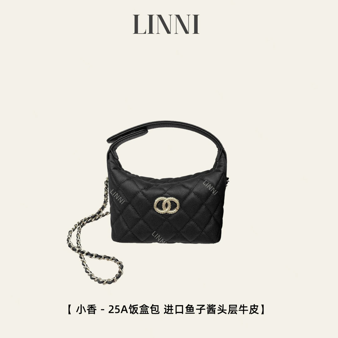 LINNI｜（小香 -25a饭盒）原版进口鱼子酱牛皮闪闪cc五金斜挎包