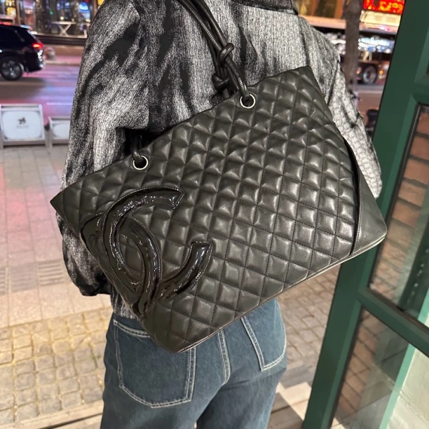 95新 Chanel/香奈儿 黑色康鹏菜篮子单肩包