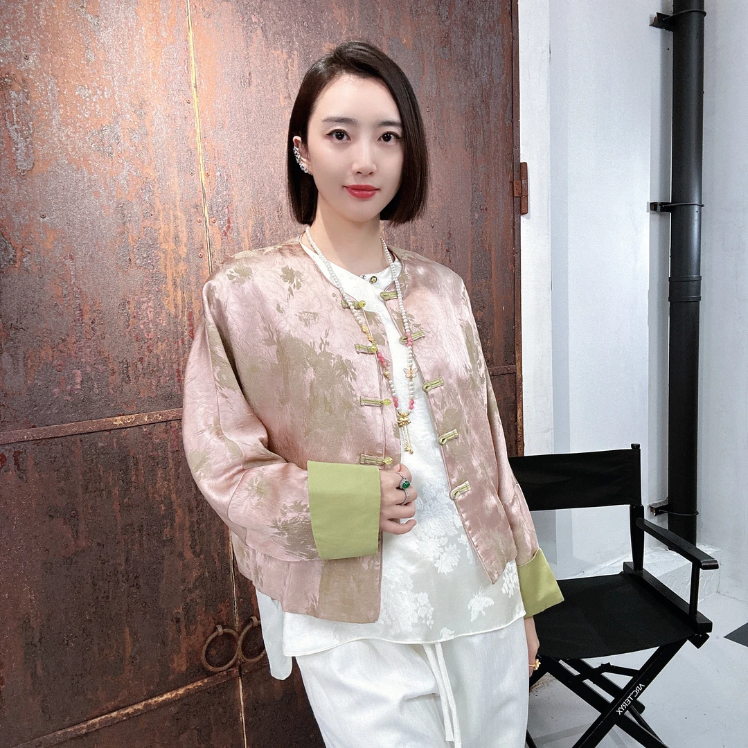 新中式桑蚕丝休闲气质长袖时尚中国风宽松春季圆领外套HF-870233