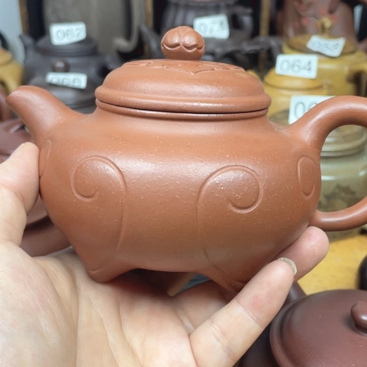 茶壶紫砂紫砂壶红降坡如意传炉320cc微微瑕