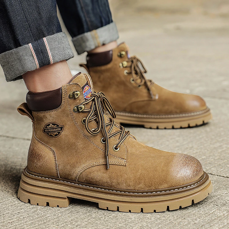 2024新款防风保暖增高马丁靴男士 户外休闲百搭真皮厚底大黄靴