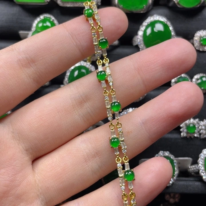 银S925镀金镶嵌手链翡翠