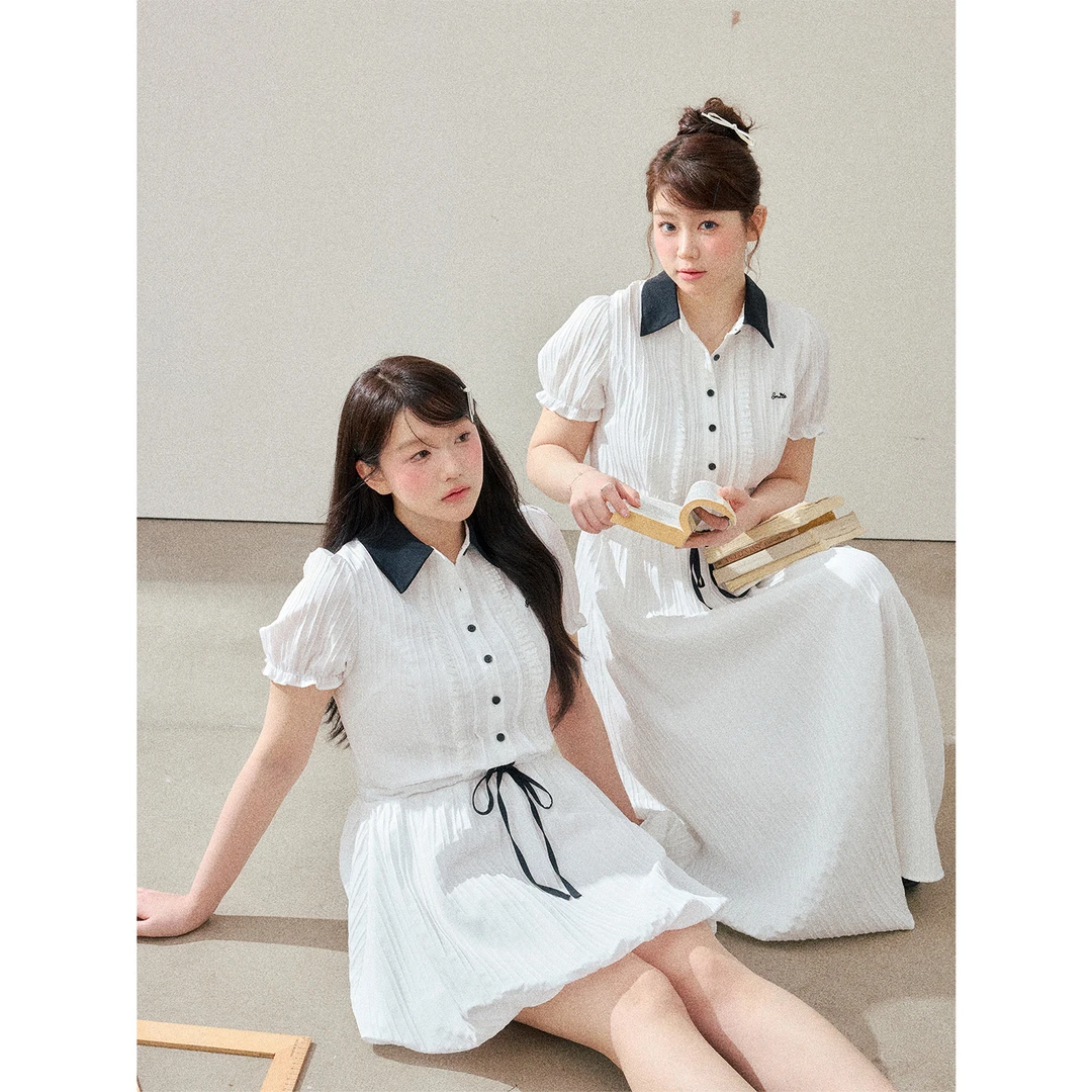 张大人【独白荻花】大码女装微胖妹妹撞色初恋感ins暗纹面料闺蜜裙