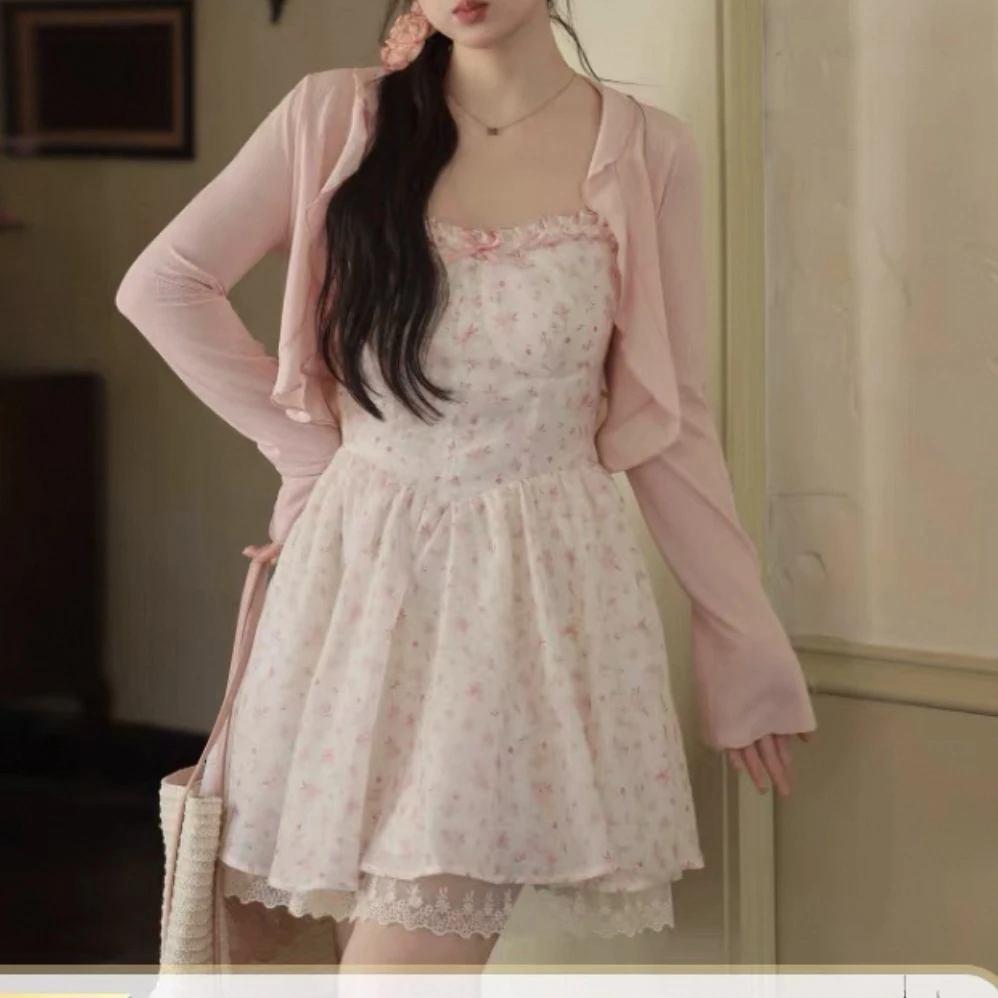 【茄子专属】碎花吊带连衣裙女秋季小裙子辣妹短裙纯欲好看套装