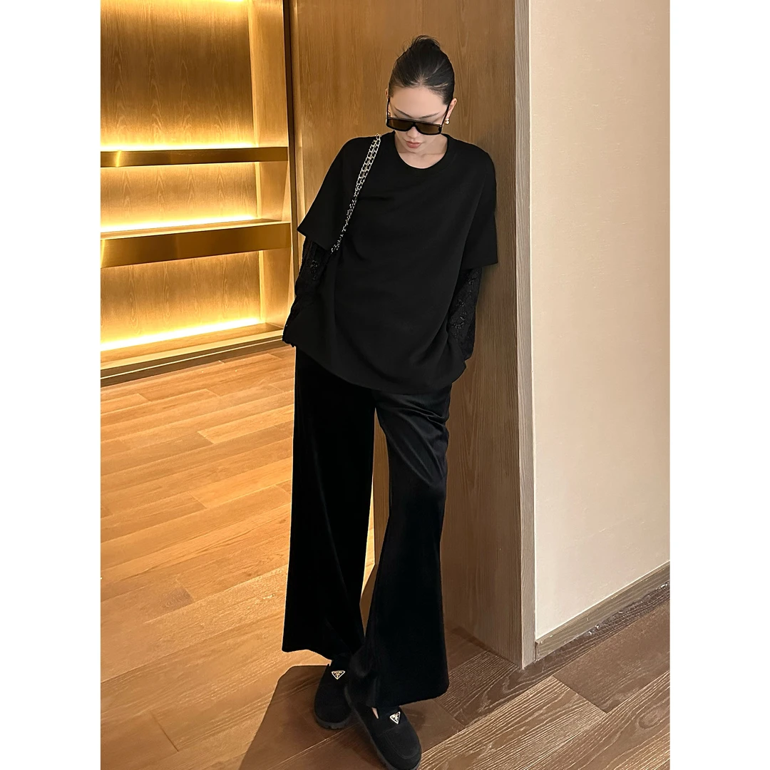 AME  雅痞葵黑裤   时髦老钱风暗纹亏直筒裤ZD09KZHJ189