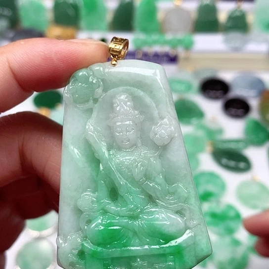 吊坠(不含链)18K金镶嵌翡翠