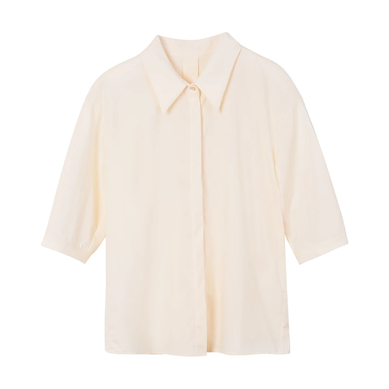 年终大促【078】法式七分袖衬衫高级纯色休闲职业气质短袖衬衣