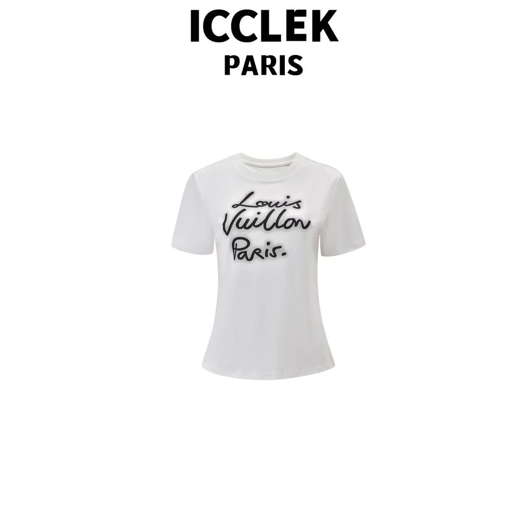 ICCLEK 白色圆领连笔字短袖T恤百搭蓝色时尚韩版宽松 上 衣 -5251