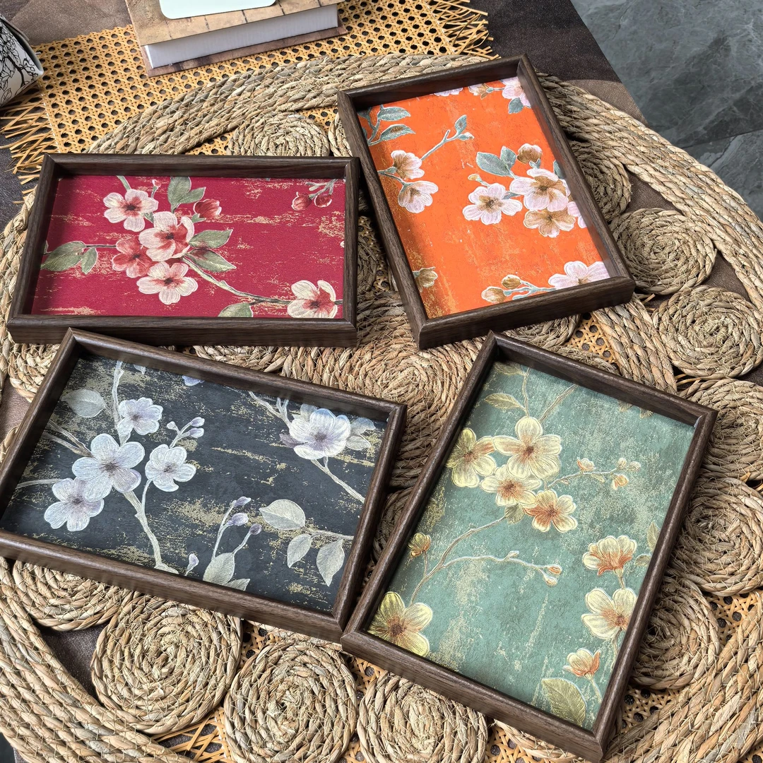 浮雕金花款摆件托盘玄关客厅创意置物盘珠宝首饰零食家用收纳盘