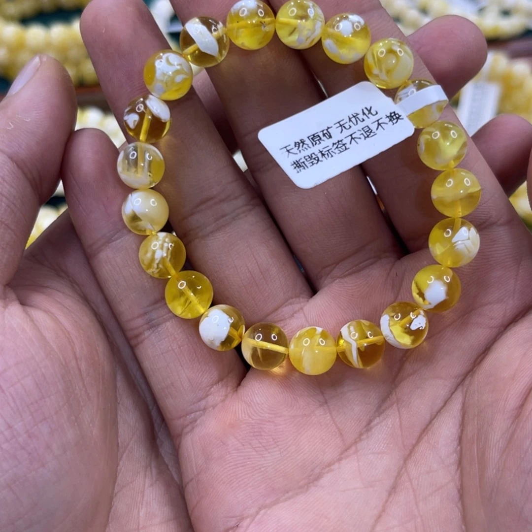 手链琥珀未镶嵌蜜蜡9mm瓷白拉丝