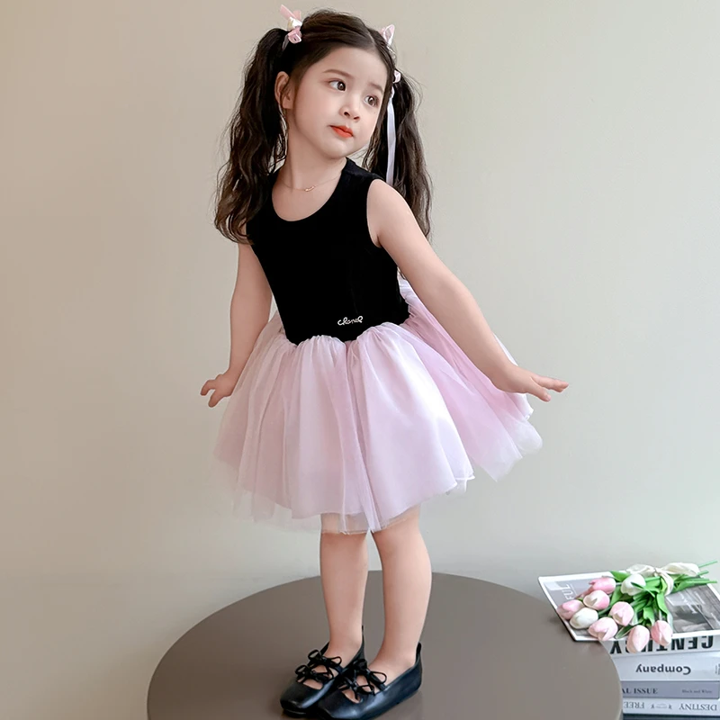 女童夏装连衣裙2025新款儿童韩版洋气裙子女宝宝芭蕾舞拼接公主裙