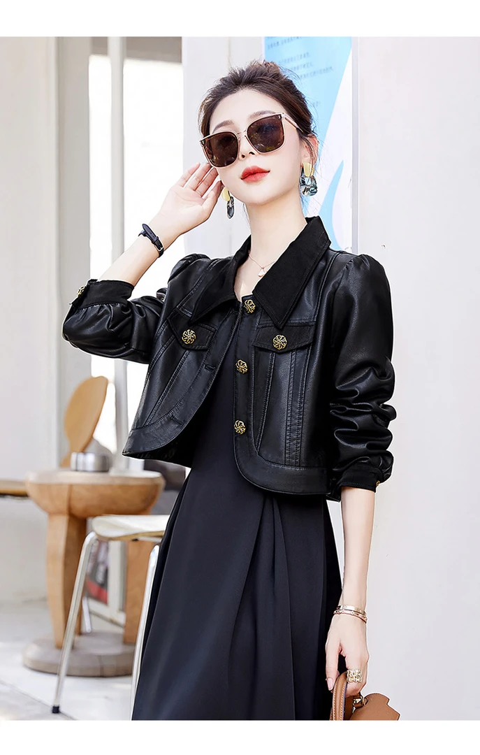 海宁皮衣女春秋新款皮衣洋气高端小个子皮衣夹克外套女
