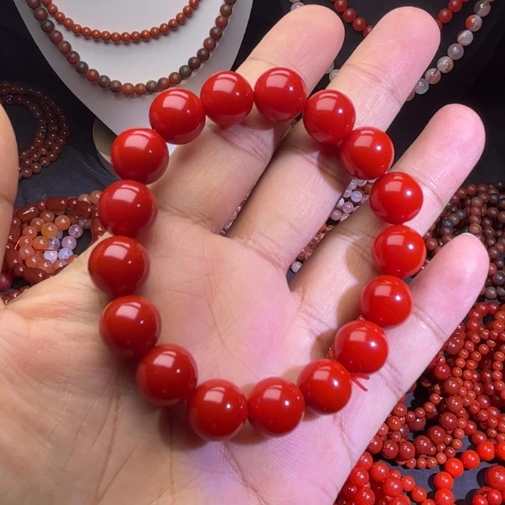 南红玛瑙未镶嵌手链12锦红