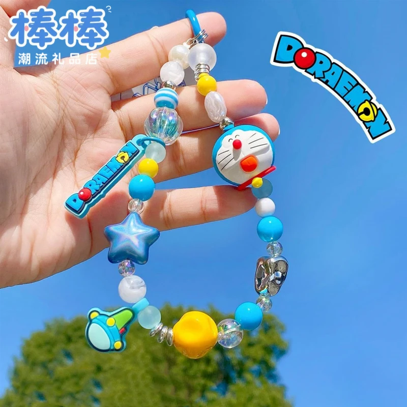 可爱卡通哆啦A梦叮当猫手机壳链条相机CCD挂饰手绘串珠钥匙扣挂饰